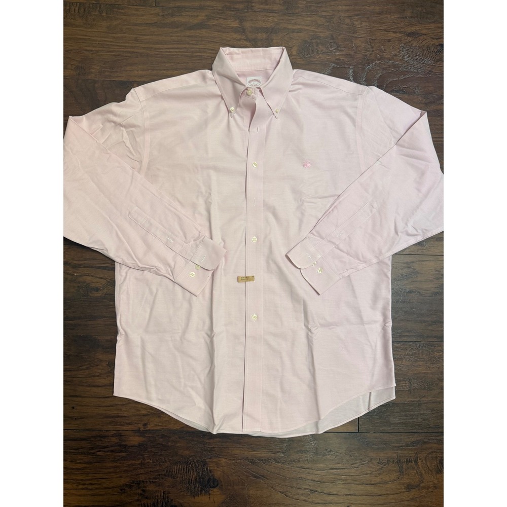 Brooks Brothers Mens Pink Supima Cotton Non-Iron Oxford Button Down Shirt L
